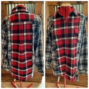 Spliced Flannel Plaid Shirt Upcycled Mens M or Woman L unisex